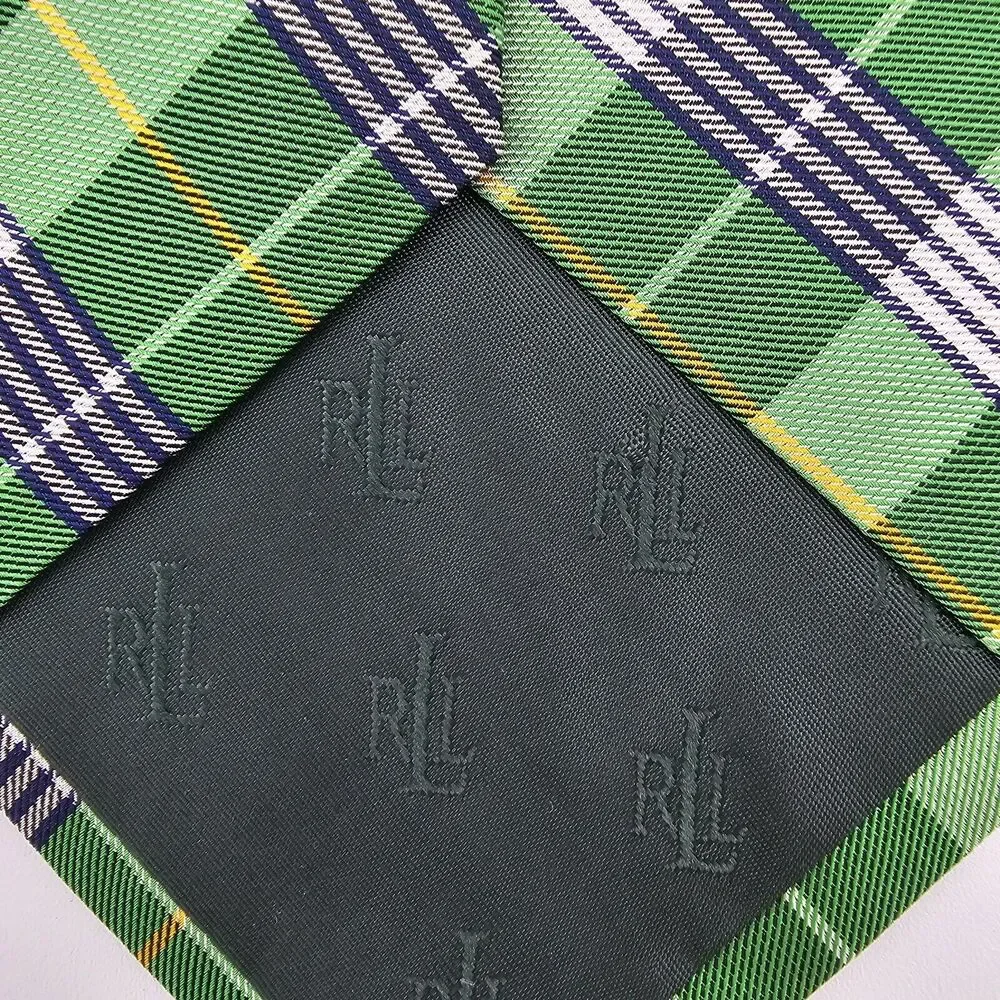 Mens Necktie Ralph Lauren Made in Italy Silk Green Geometric 58 X 3 In Vintage